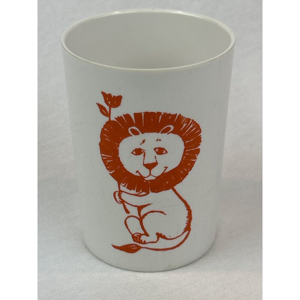 Vintage Lenox Ware White Tumbler Orange Lion Child's Plastic Cup